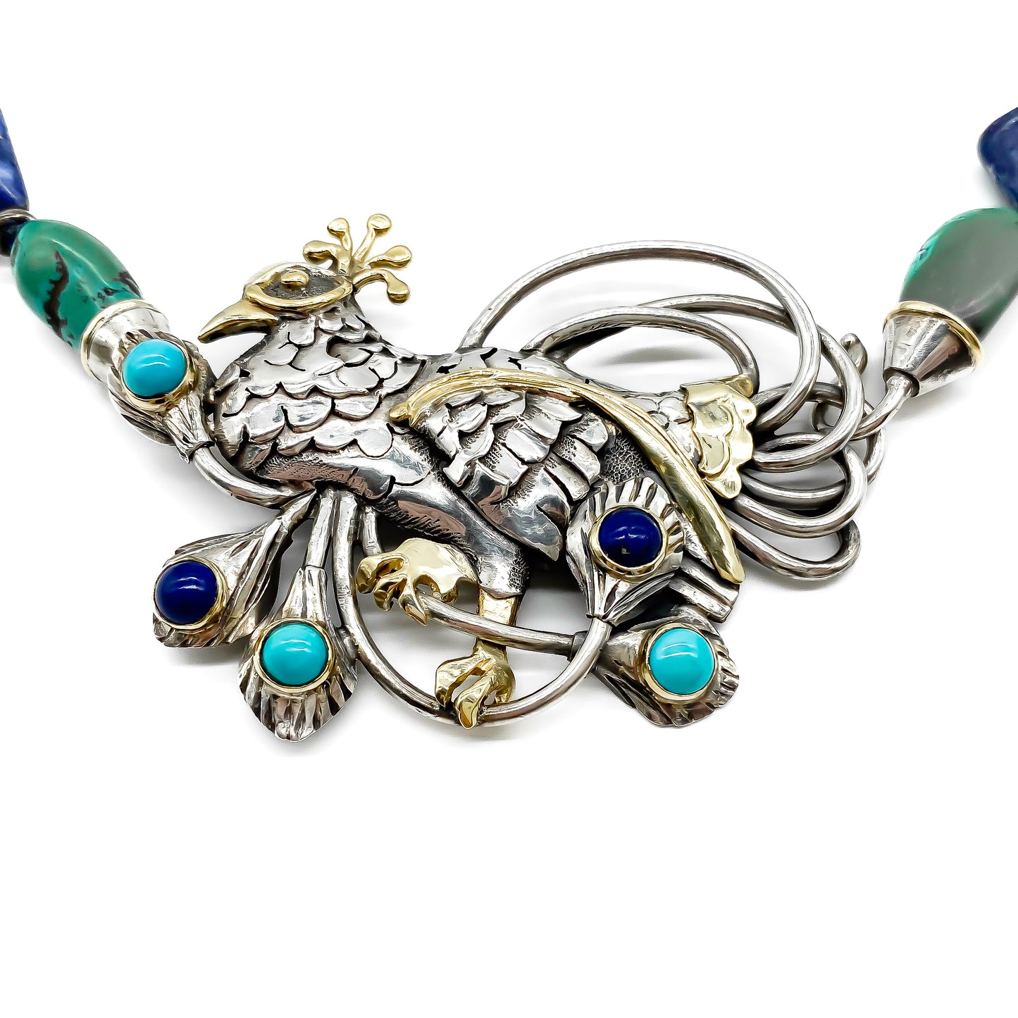 Silver and Gold Lapis Lazuli and Turquoise Necklace