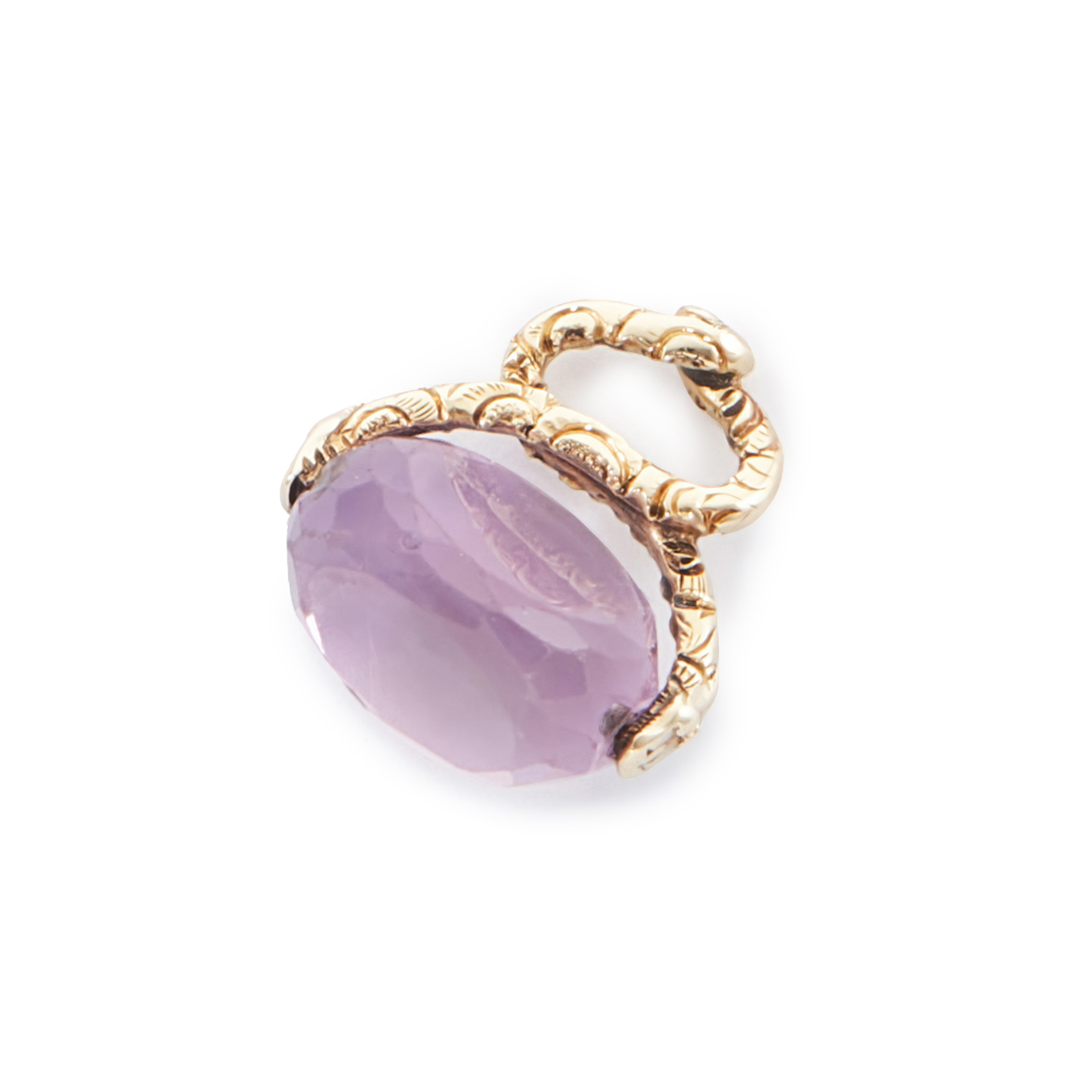 Lovely small 9ct yellow gold vintage swivel fob consisting of a beautifully faceted amethyst stone suspended from intertwined snakes.