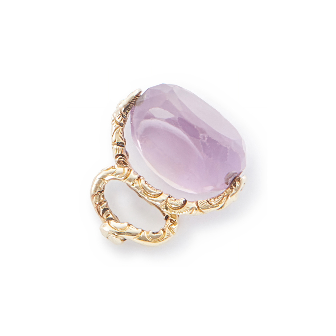Lovely small 9ct yellow gold vintage swivel fob consisting of a beautifully faceted amethyst stone suspended from intertwined snakes.