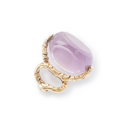 Lovely small 9ct yellow gold vintage swivel fob consisting of a beautifully faceted amethyst stone suspended from intertwined snakes.
