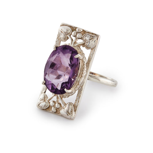 Sterling Silver Arts and Crafts Amethyst Ring