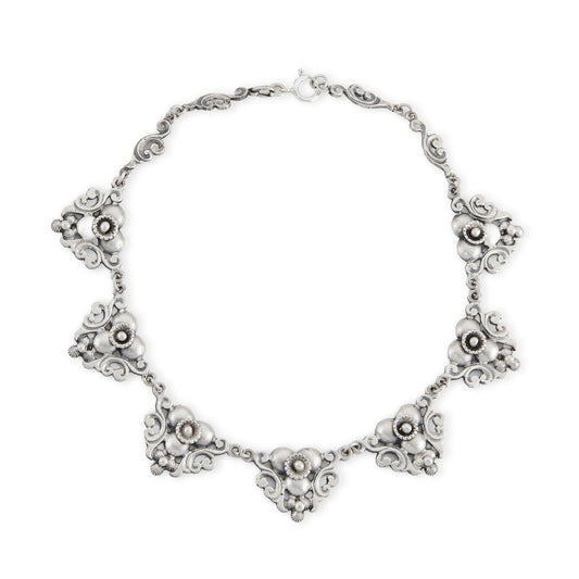 Classic sterling silver mid-century Candida necklace with an ornate design. Unsigned - Clasp replaced with a bolt ring.