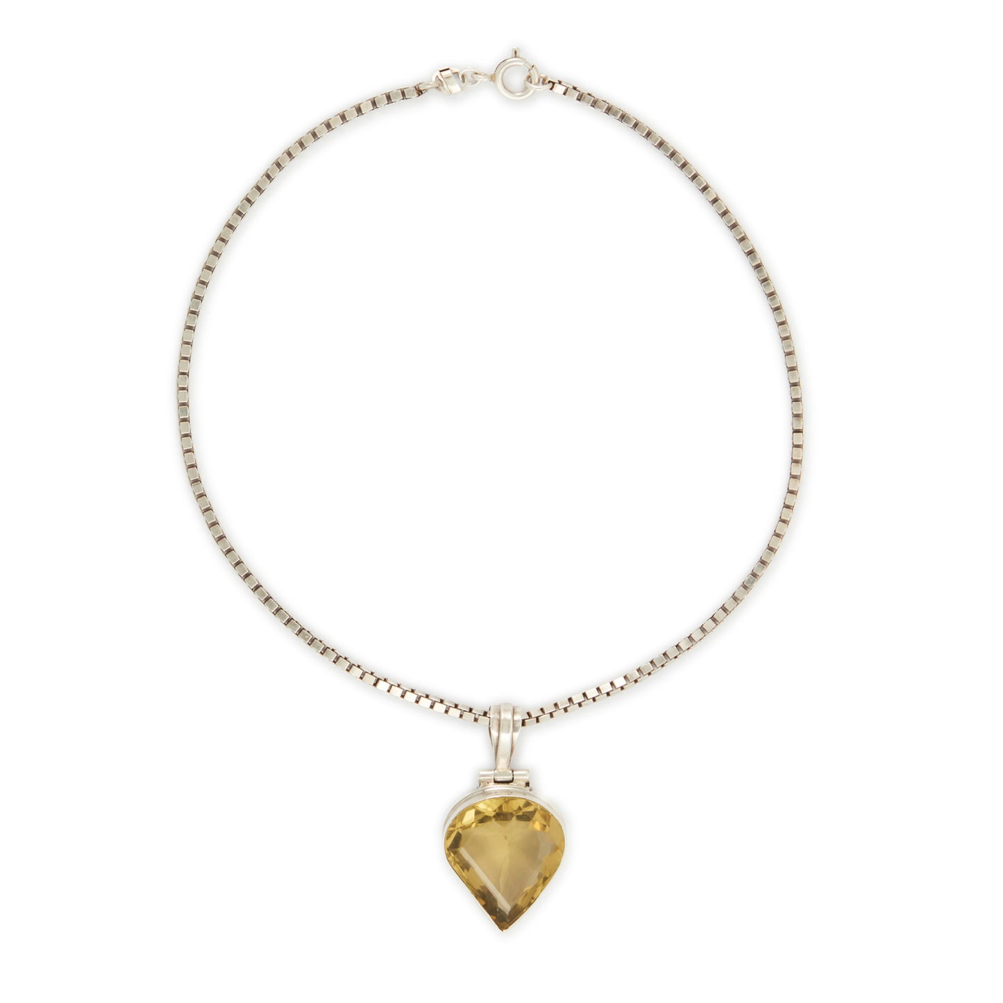 Stunning sterling silver pendant set with a deep-yellow, beautifully faceted, 45ct citrine, on a sterling silver box link chain.