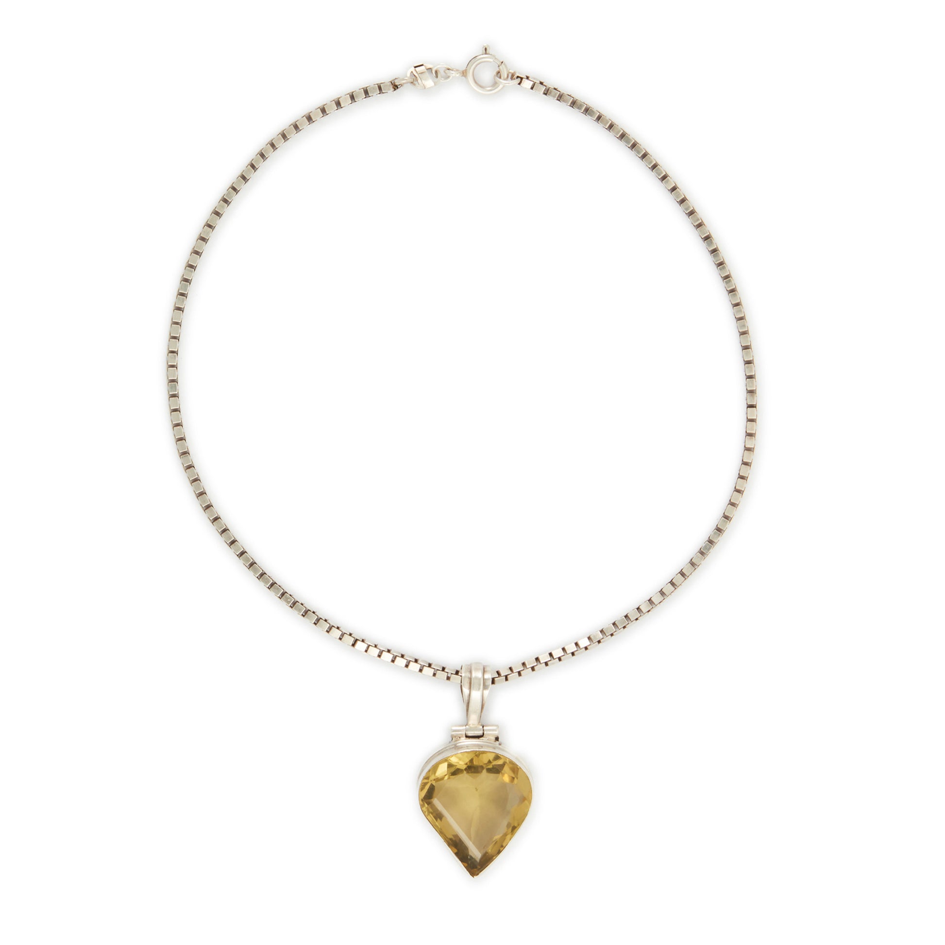 Stunning sterling silver pendant set with a deep-yellow, beautifully faceted, 45ct citrine, on a sterling silver box link chain.