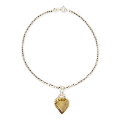 Stunning sterling silver pendant set with a deep-yellow, beautifully faceted, 45ct citrine, on a sterling silver box link chain.