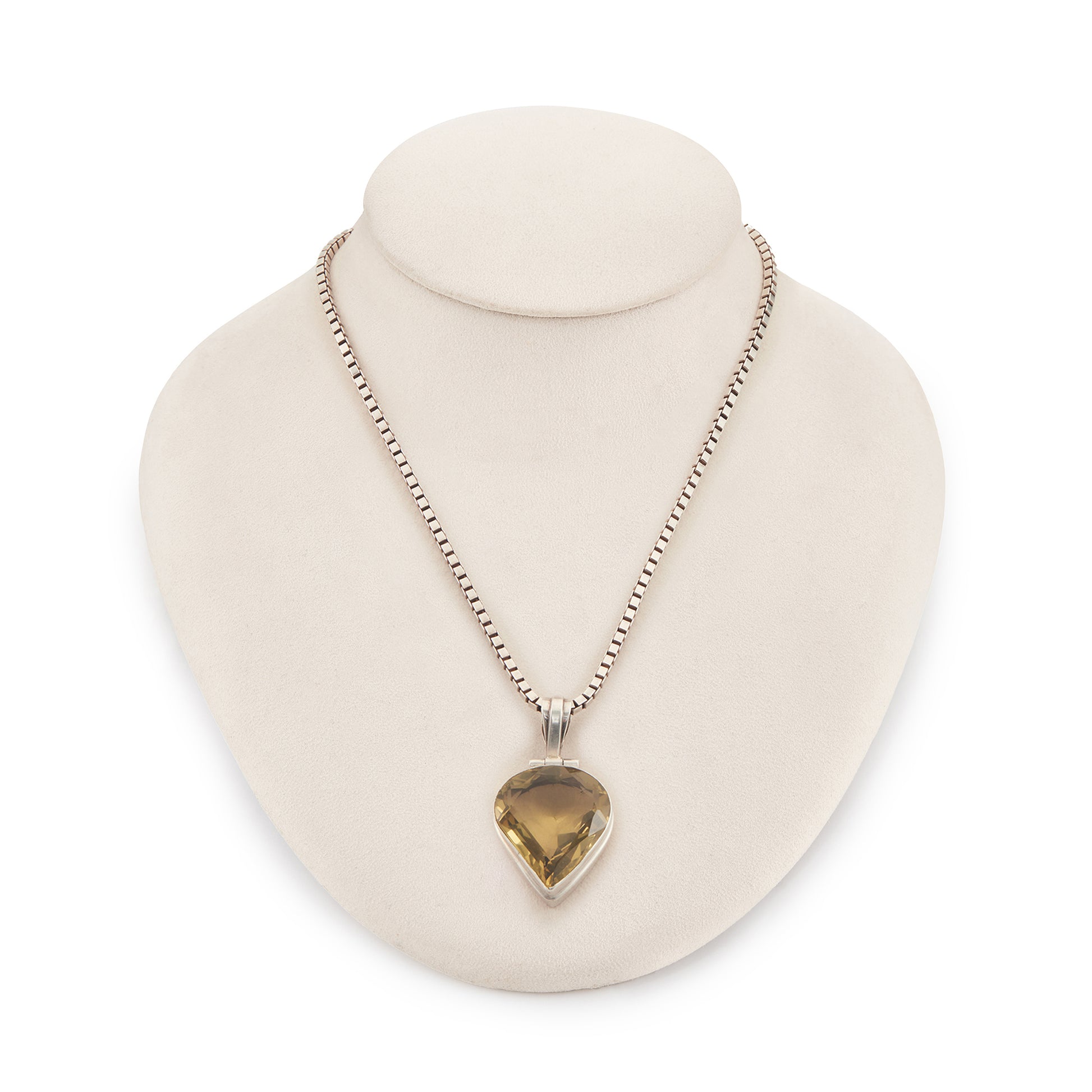 Stunning sterling silver pendant set with a deep-yellow, beautifully faceted, 45ct citrine, on a sterling silver box link chain.