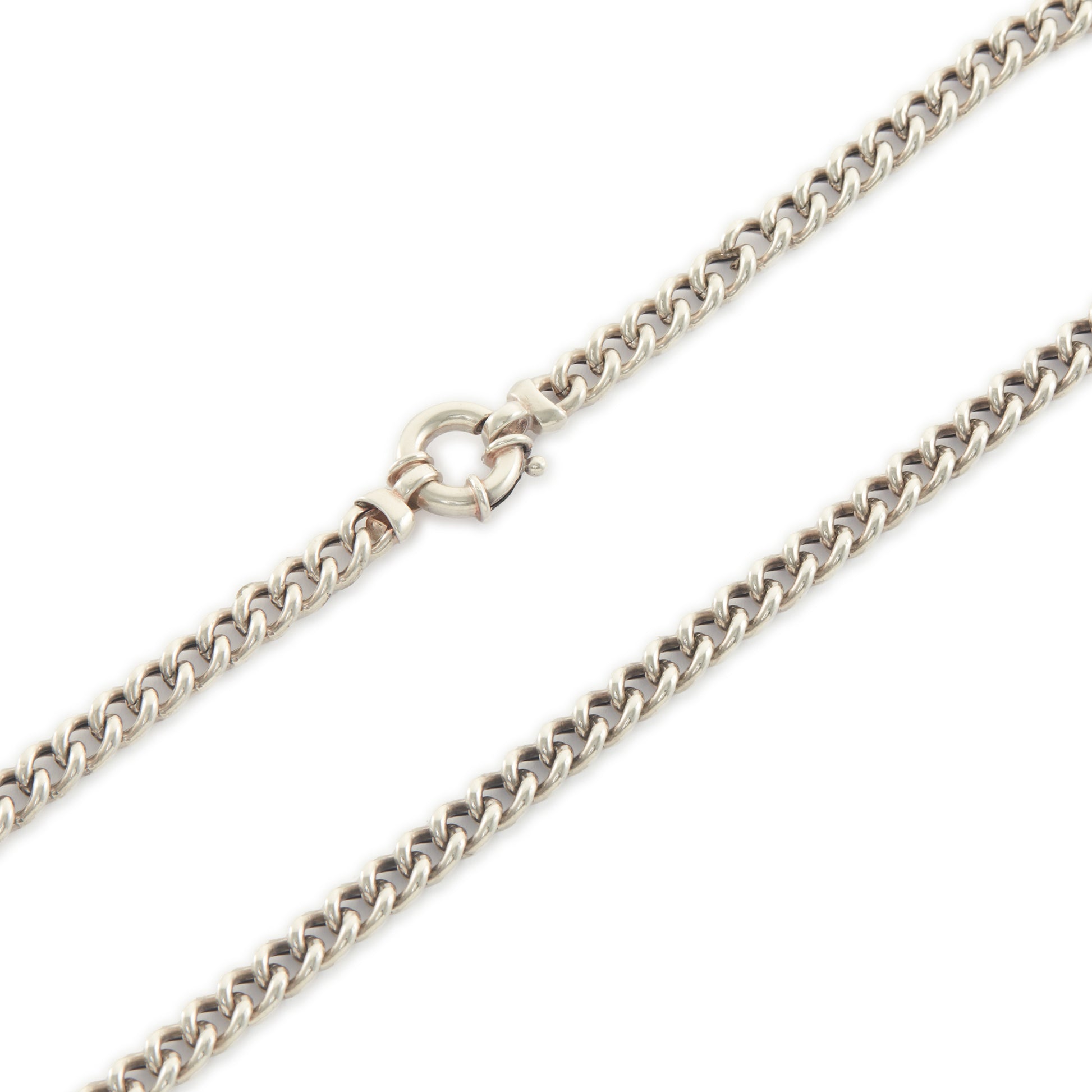 Classic sterling silver Italian hollow link curb link chain with a signoretti clasp.