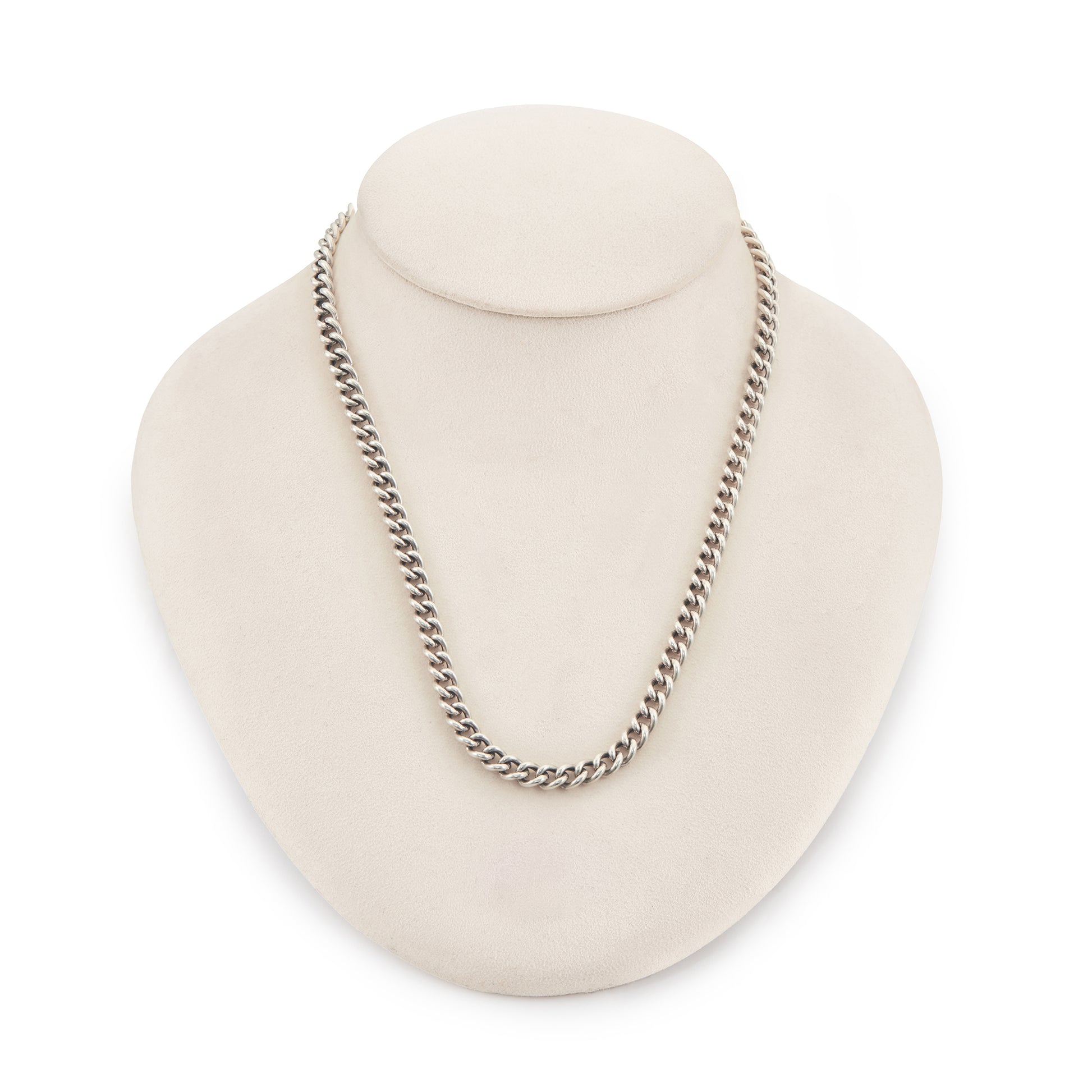 Classic sterling silver Italian hollow link curb link chain with a signoretti clasp.