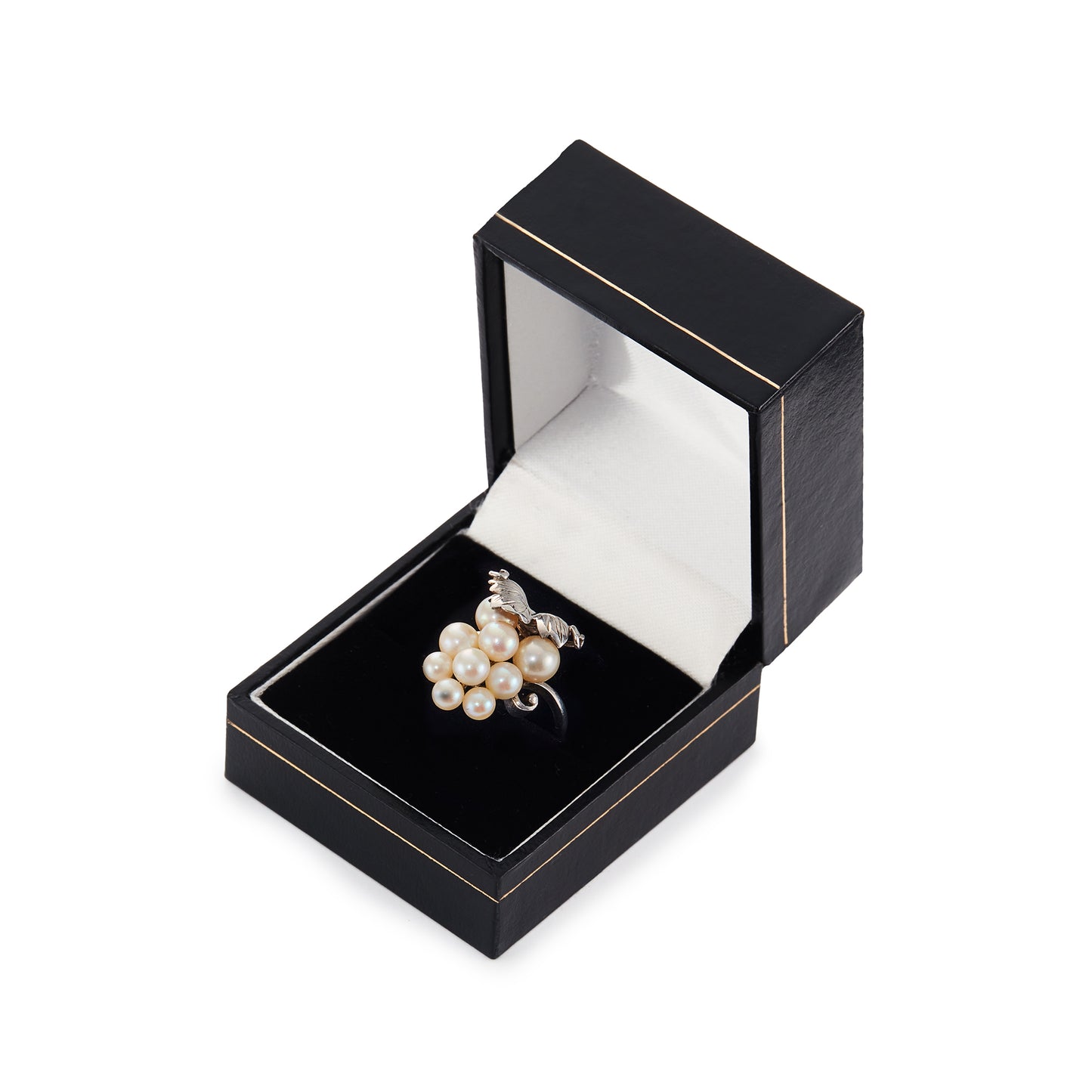 Exquisite handmade sterling silver vintage ring set with nine lustrous seawater pearls that forms a bunch of grapes. Stamped: Sterling 950