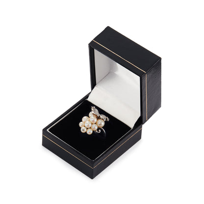 Exquisite handmade sterling silver vintage ring set with nine lustrous seawater pearls that forms a bunch of grapes. Stamped: Sterling 950