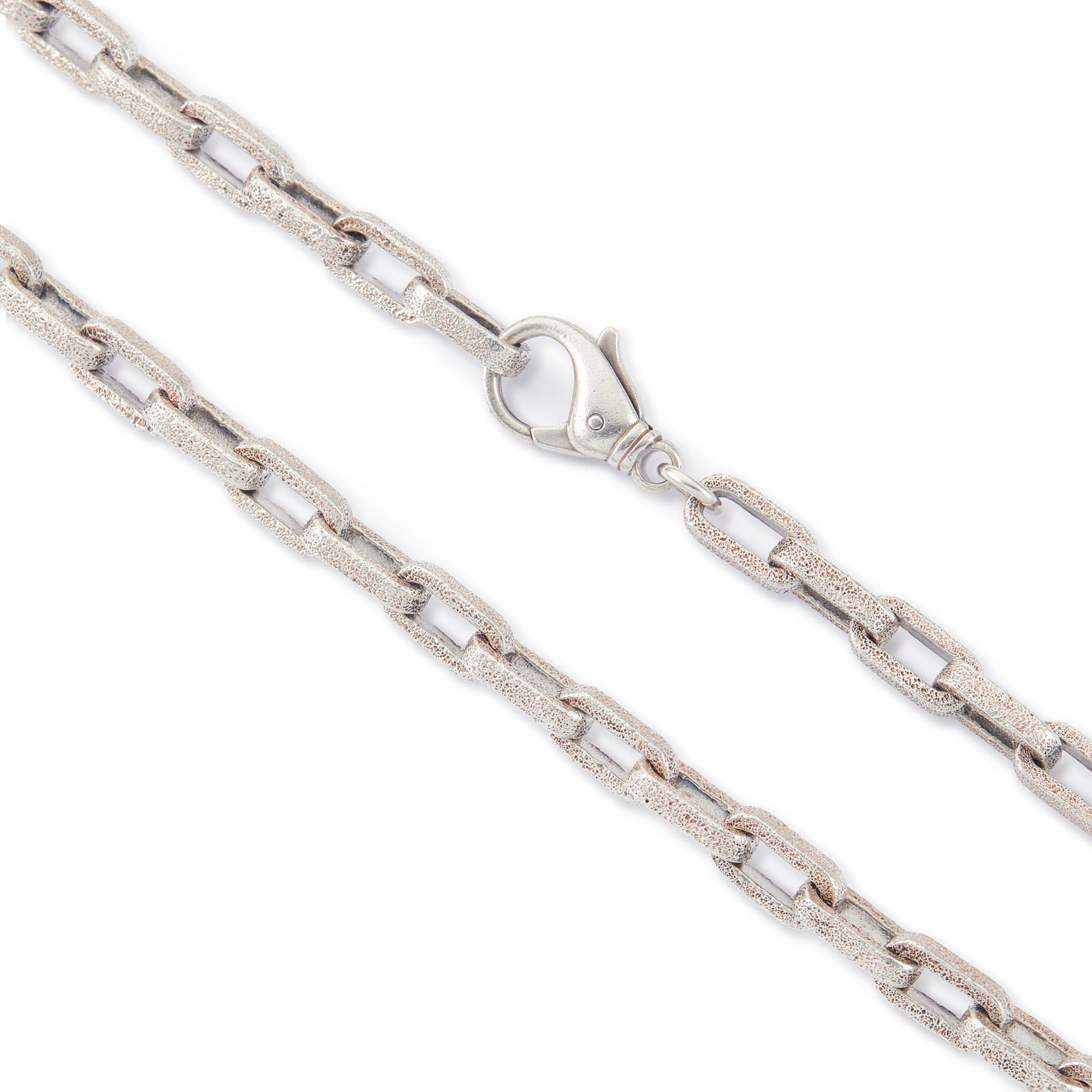 Chunky vintage textured sterling silver paperclip-link unisex chain with a large dog-clip clasp.