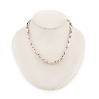 Chunky vintage textured sterling silver paperclip-link unisex chain with a large dog-clip clasp.