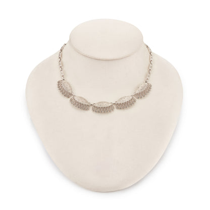 Classic sterling silver marcasite choker necklace with a scallop design. Made by Theodor Fahner.