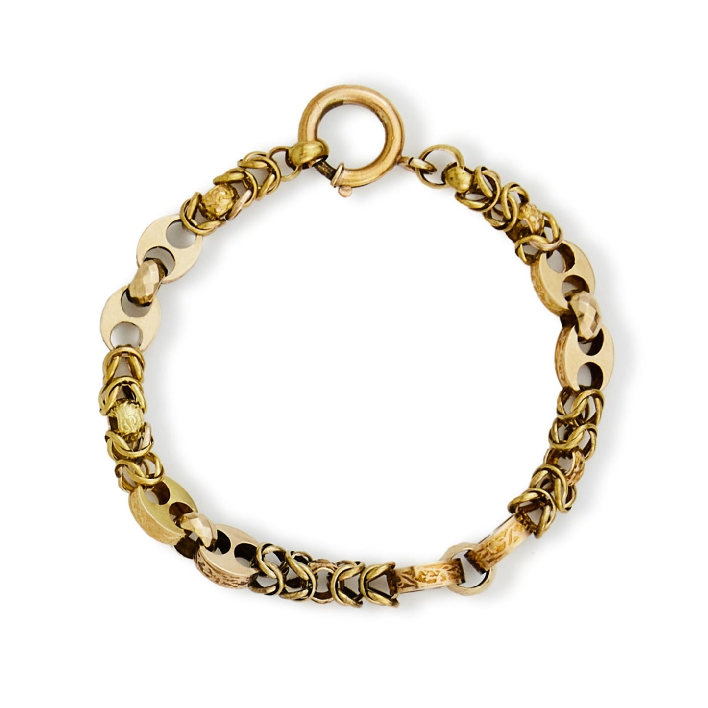 Stunning Victorian 15ct gold fancy link bracelet with an 18ct gold bolt ring clasp.