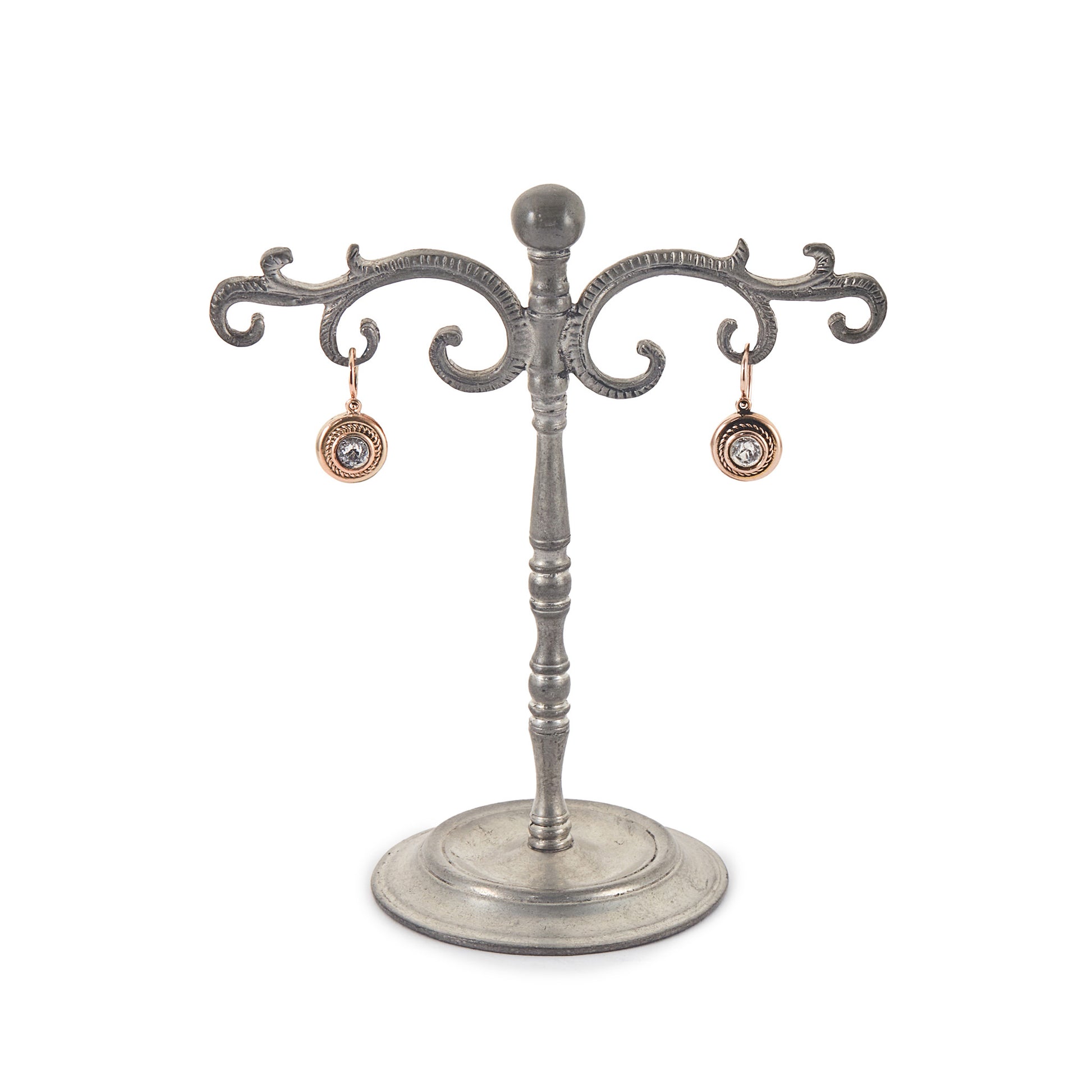Elegant Victorian 15ct rose gold drop earrings, each set with a faceted white spinel in a rope design.