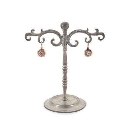 Elegant Victorian 15ct rose gold drop earrings, each set with a faceted white spinel in a rope design.