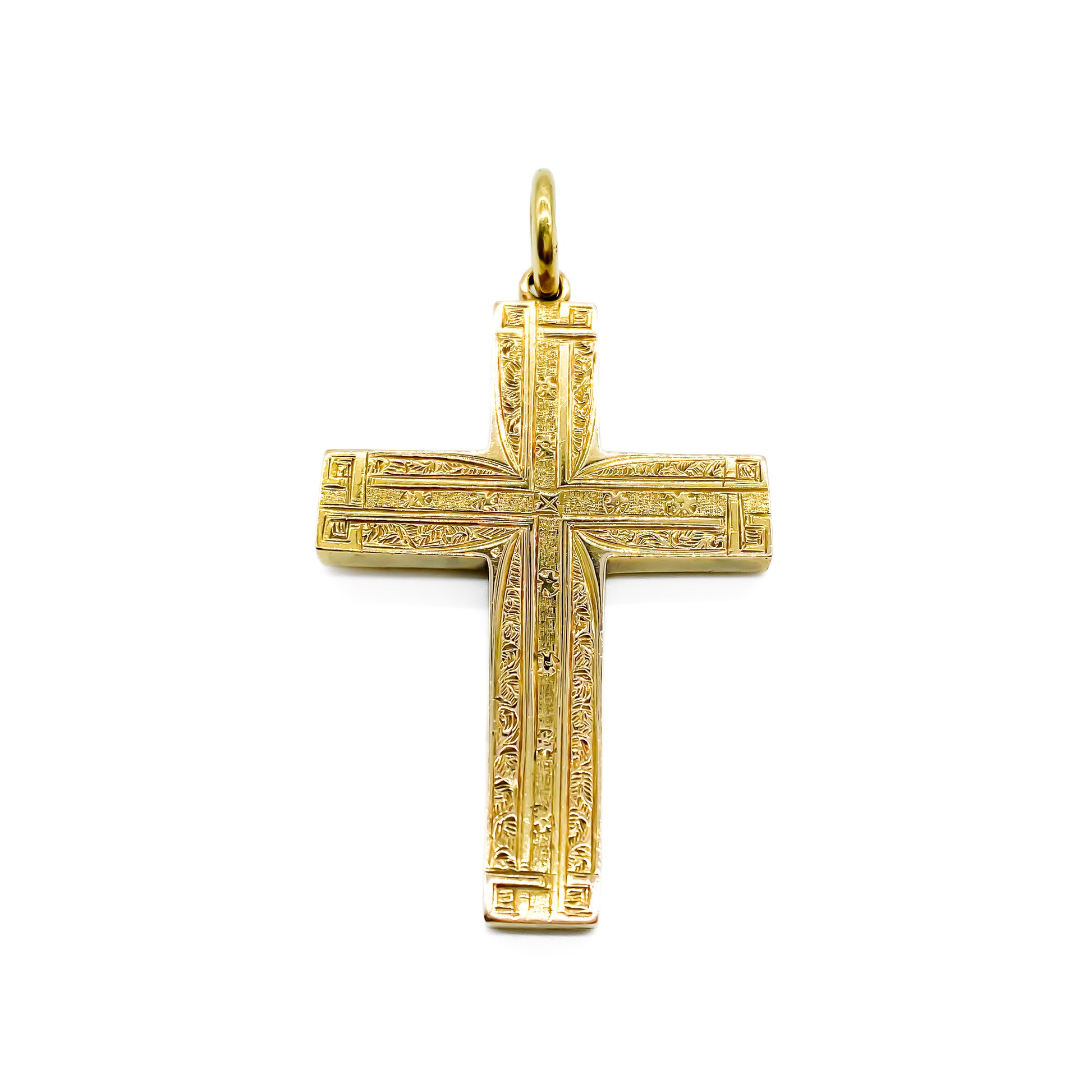 Stunning Victorian 18ct gold cross pendant with beautiful engraving on both sides.