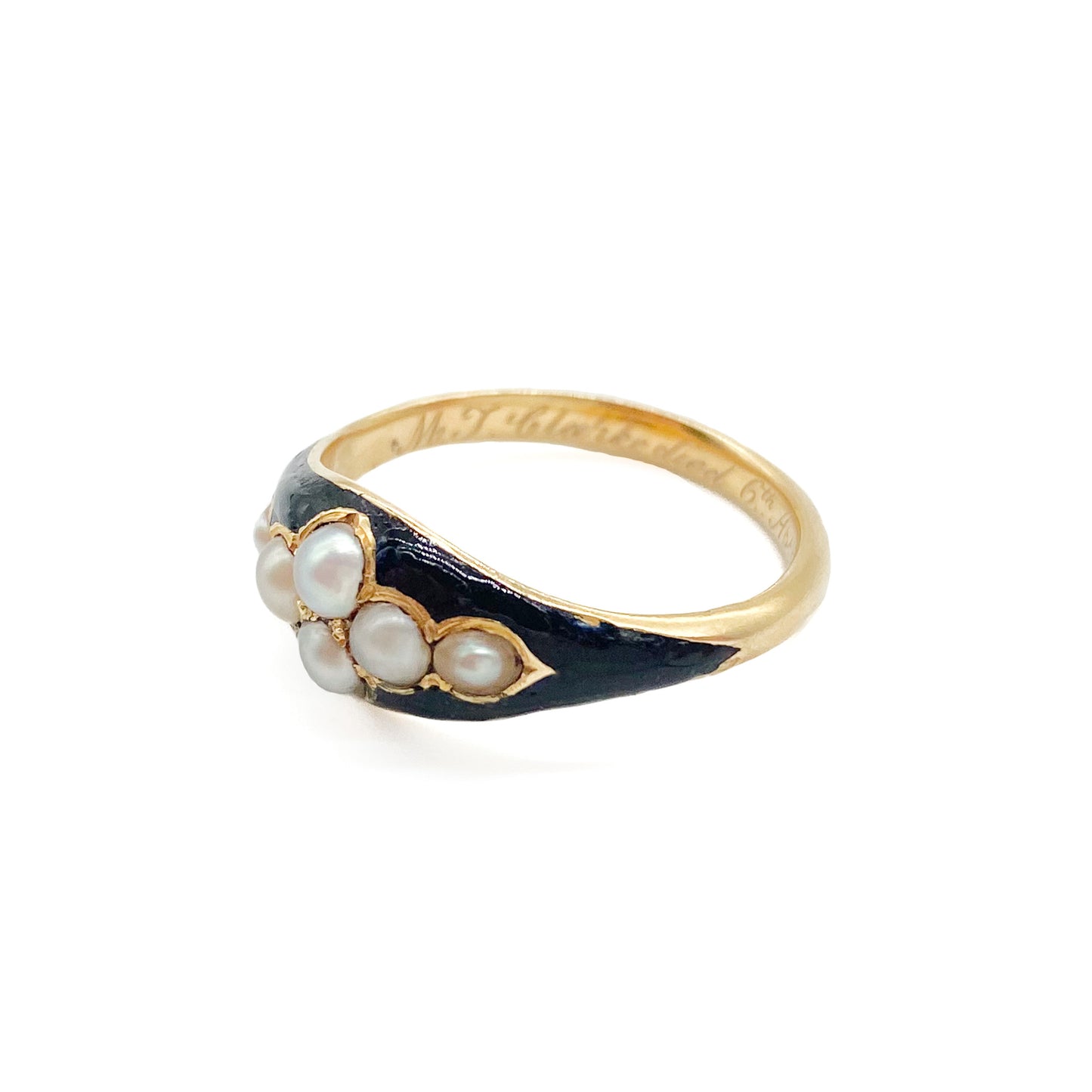 Victorian 18ct Gold Enamel and Pearl Mourning Ring