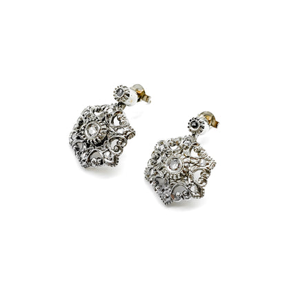 Lovely Victorian 19ct gold and silver old-cut diamond drop earrings with intricate detail.