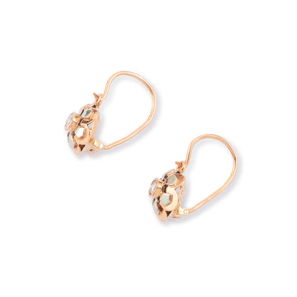 Dainty Victorian 9ct rose and white gold flower-shaped earrings, each set with a sparkling 0.08ct diamond.