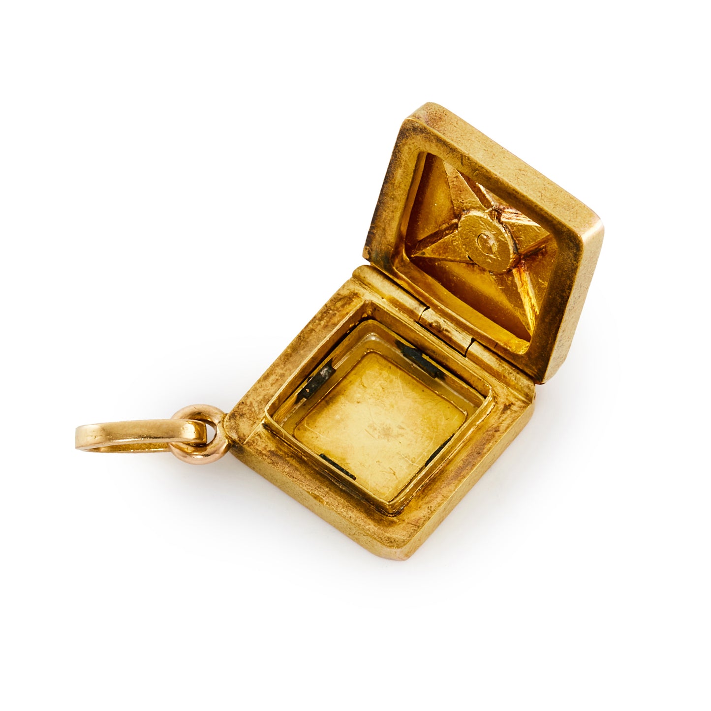 Pretty little Victorian 9ct gold locket set with five mine-cut diamonds, with ornate engraving.