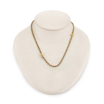 Lovely Victorian 9ct rose and yellow gold fancy rope link chain, accented with three textured ball connectors.