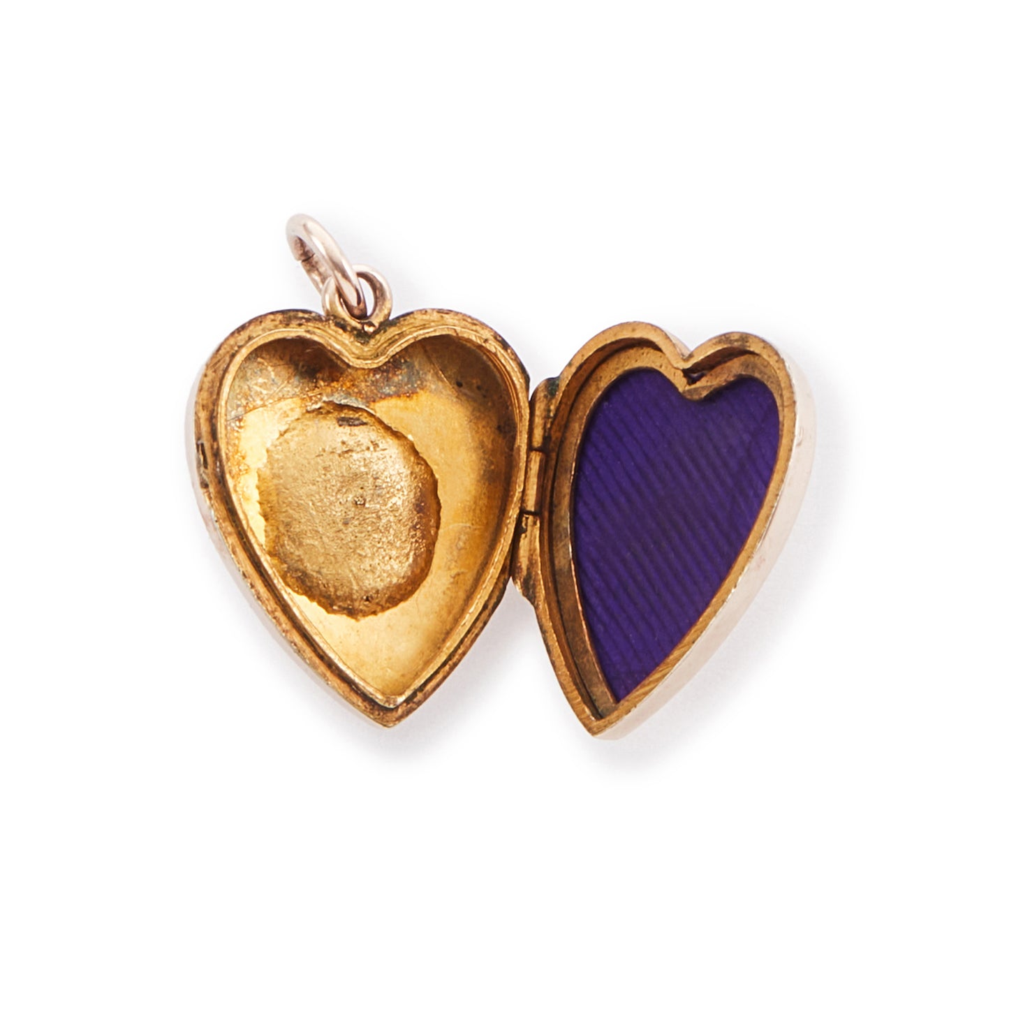 Pretty 9ct rose gold Victorian locket in the shape of a heart, adorned with a single seed pearl. The locket is inscribed with a fancy script monogram at the back. Can hold two photos inside.