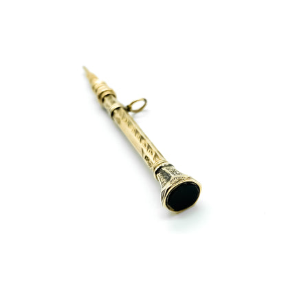 Beautifully engraved Victorian 9ct gold pencil pendant set with a bloodstone.