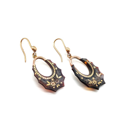 Gorgeous Victorian 9ct gold pique earrings with intricate detail.