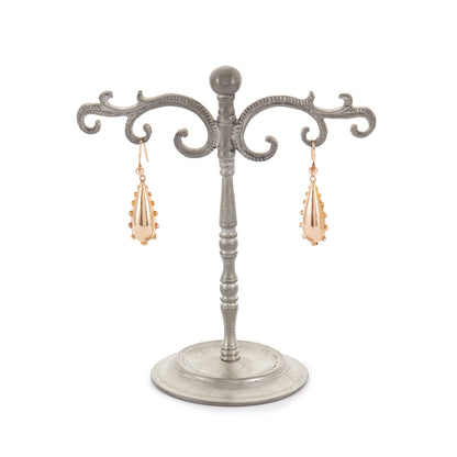 Classic 9ct gold earrings with dangling repoussé drops. The earrings are hollow so not too heavy on the ear.