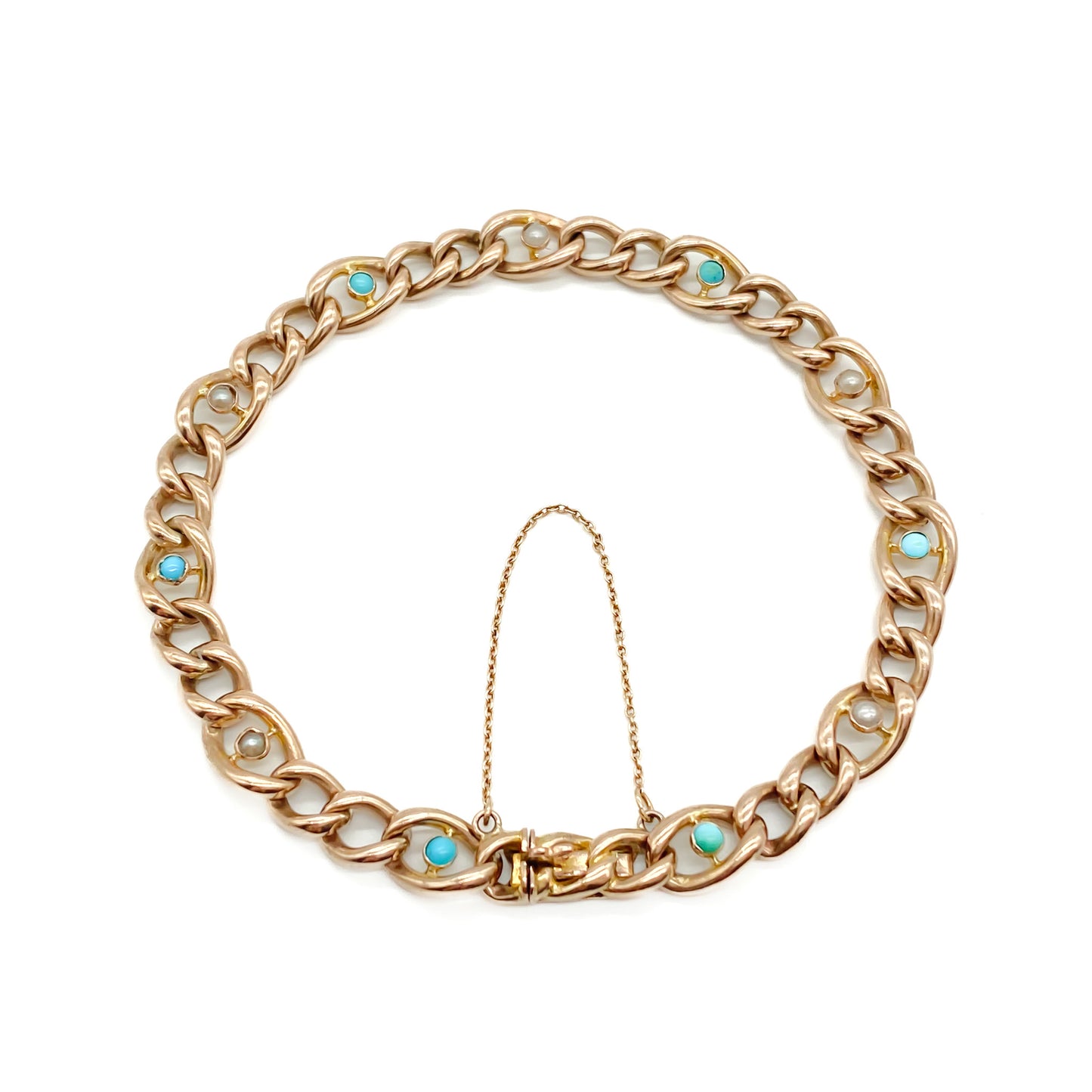 Victorian 9ct Gold Turquoise and Seed Pearl Bracelet