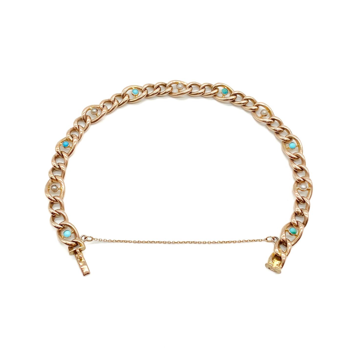 Victorian 9ct Gold Turquoise and Seed Pearl Bracelet