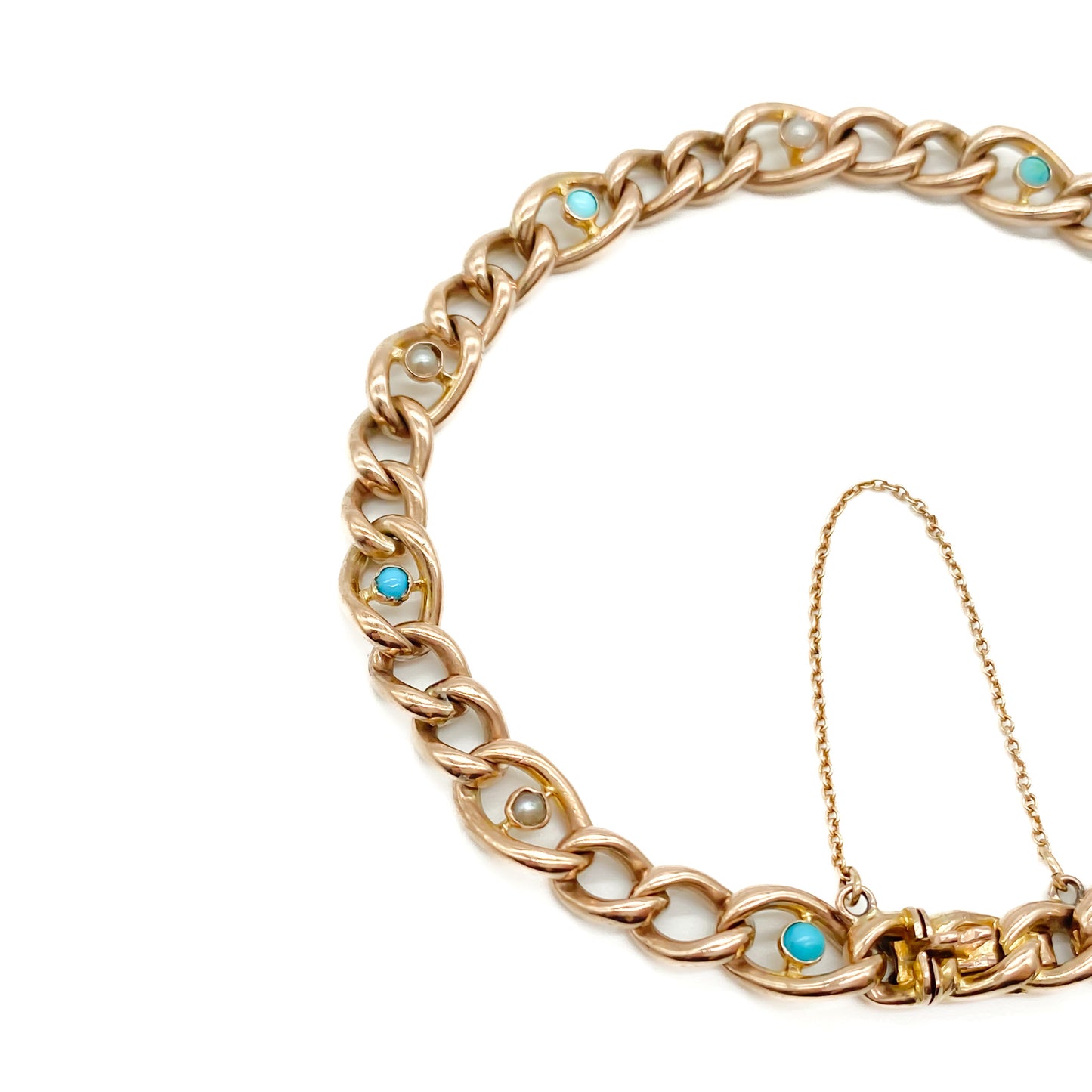 Victorian 9ct Gold Turquoise and Seed Pearl Bracelet