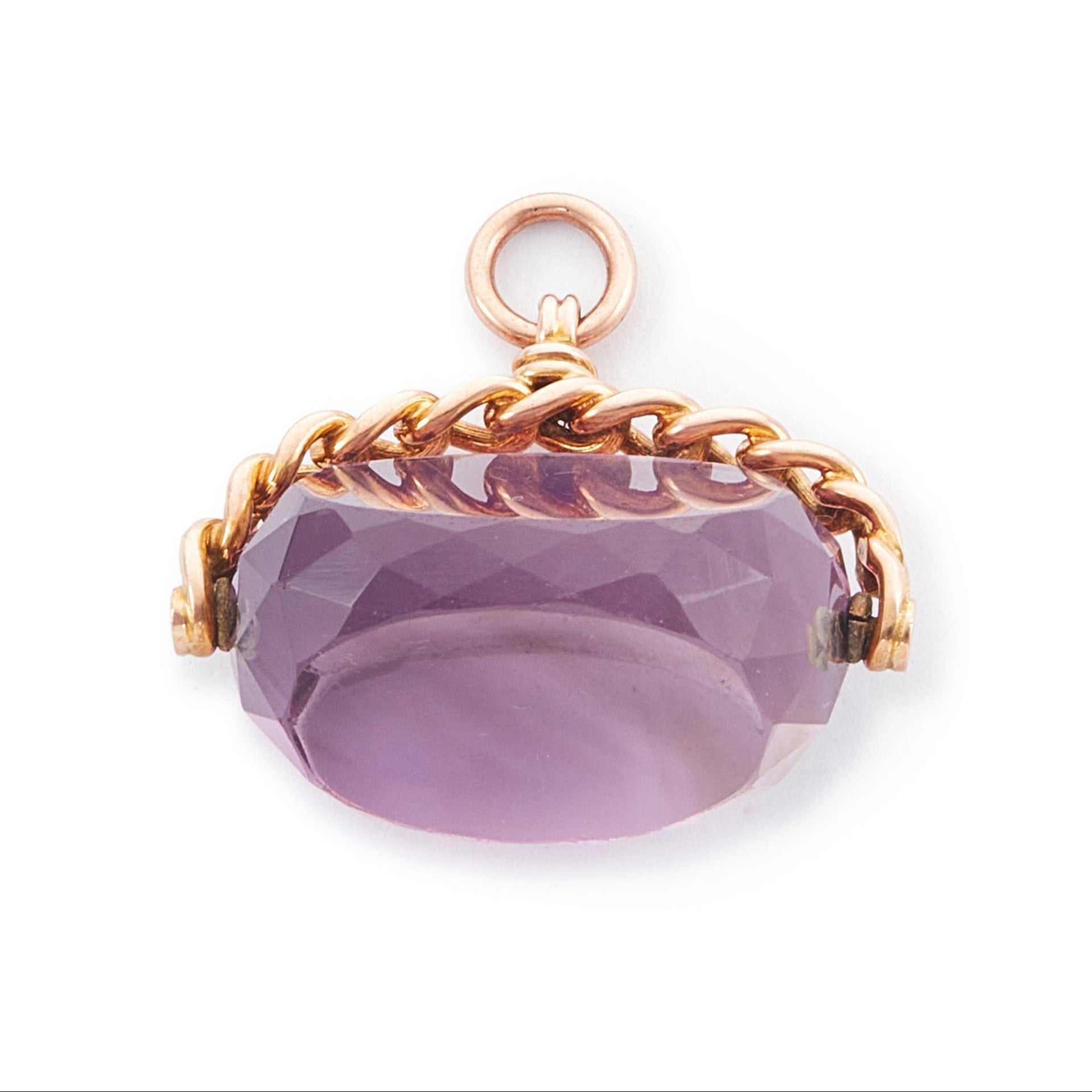 Beautiful Victorian faceted swivel fob in a 9ct rose gold setting with a rope design.