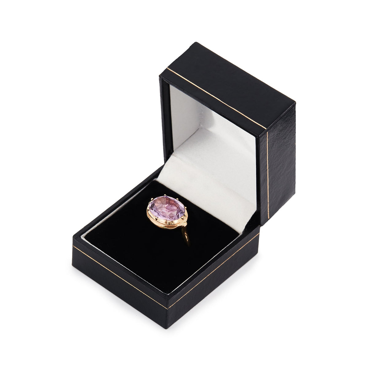 Beautiful Victorian 9ct rose gold set with a foil-backed amethyst in a closed back setting.