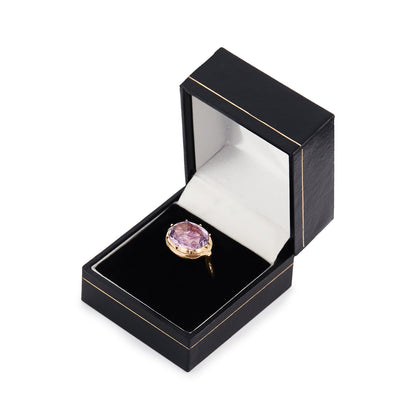 Beautiful Victorian 9ct rose gold set with a foil-backed amethyst in a closed back setting.