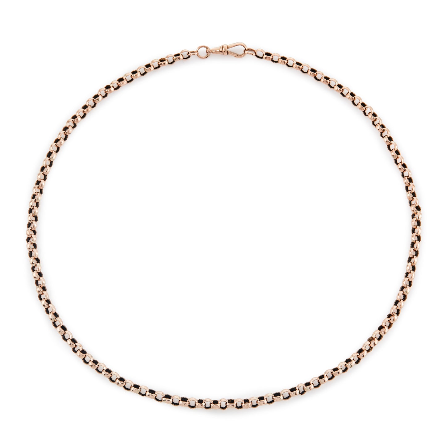 Stylish Victorian 9ct rose gold belcher link chain with a dog clip.