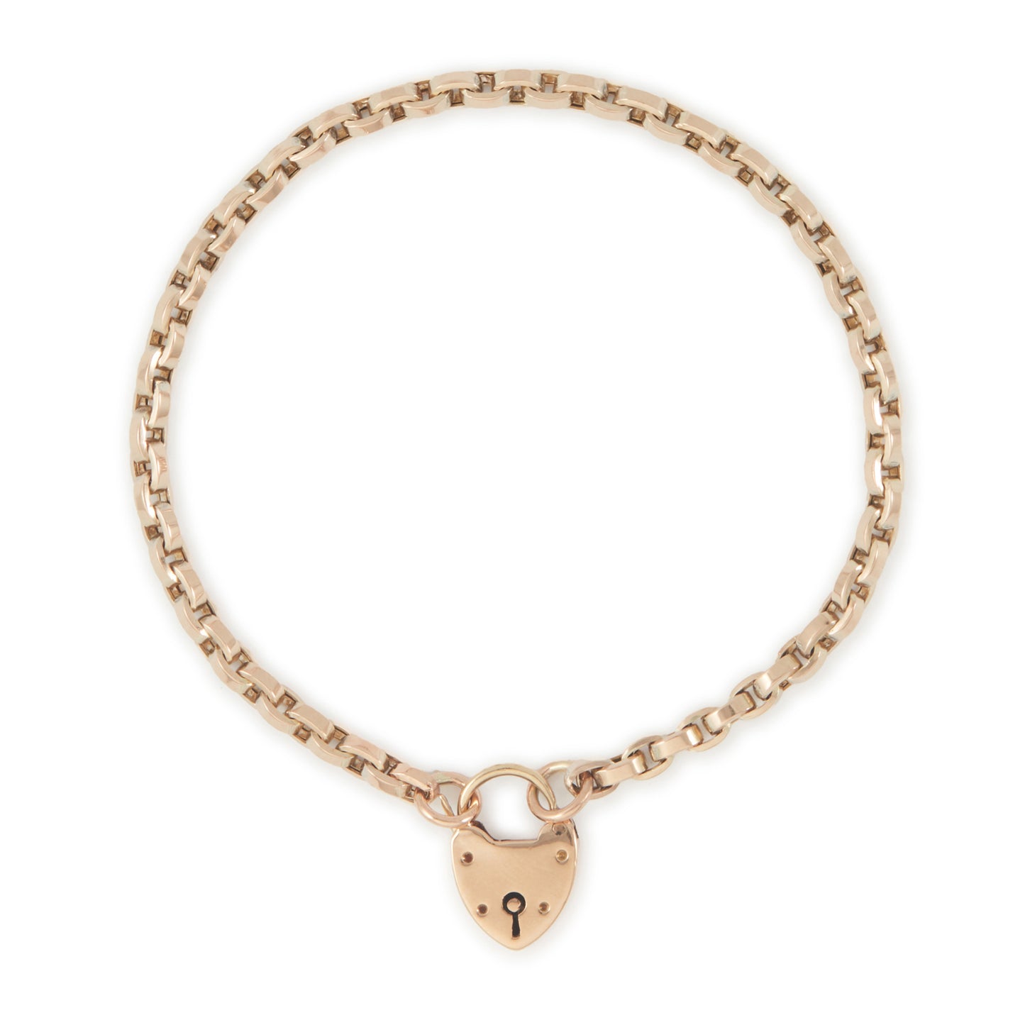 Classic Victorian 9ct rose gold box link bracelet with a padlock clasp.