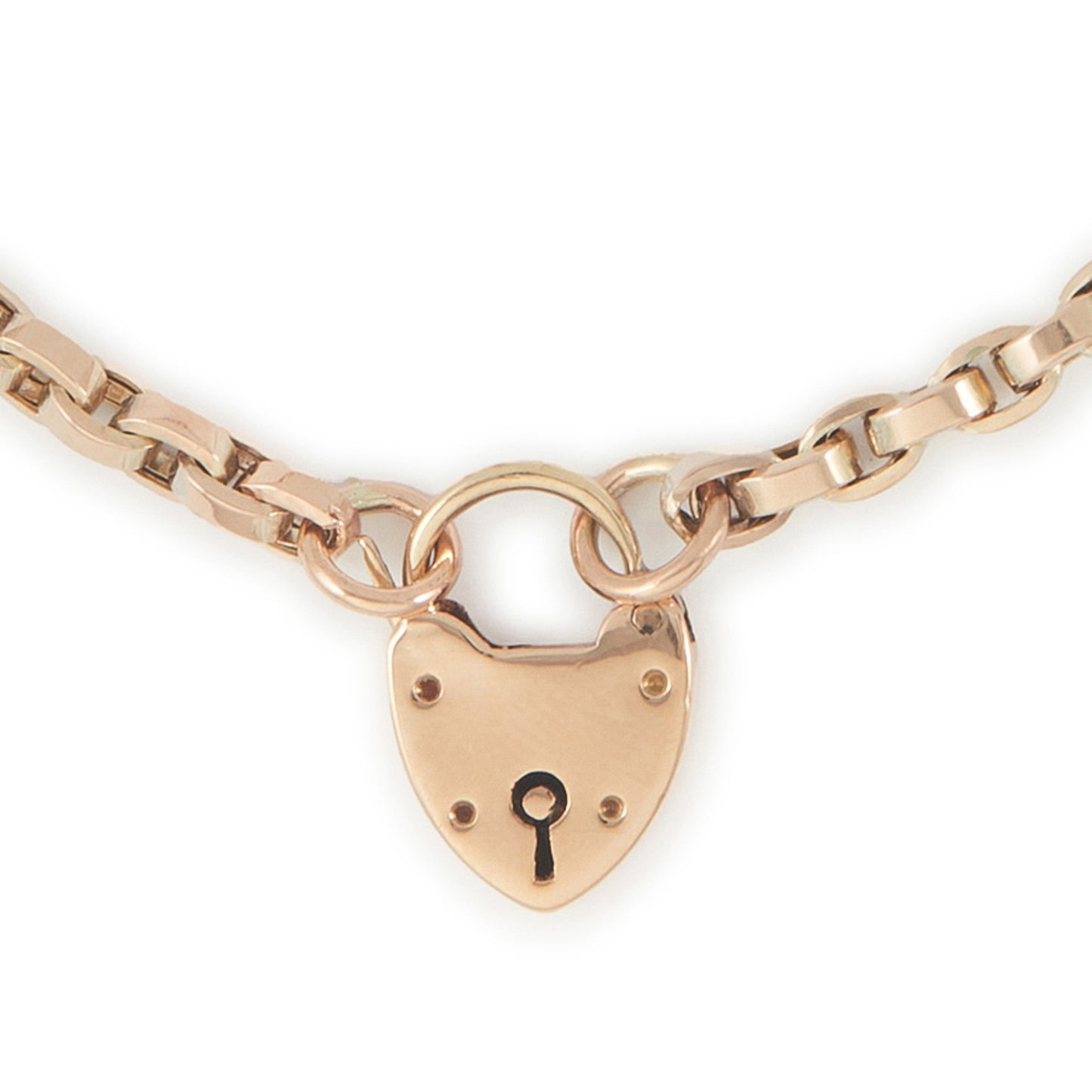 Classic Victorian 9ct rose gold box link bracelet with a padlock clasp.