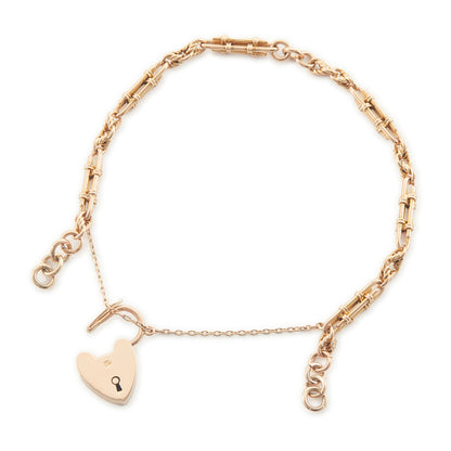 Pretty Victorian 9ct rose gold fancy link bracelet with a padlock.