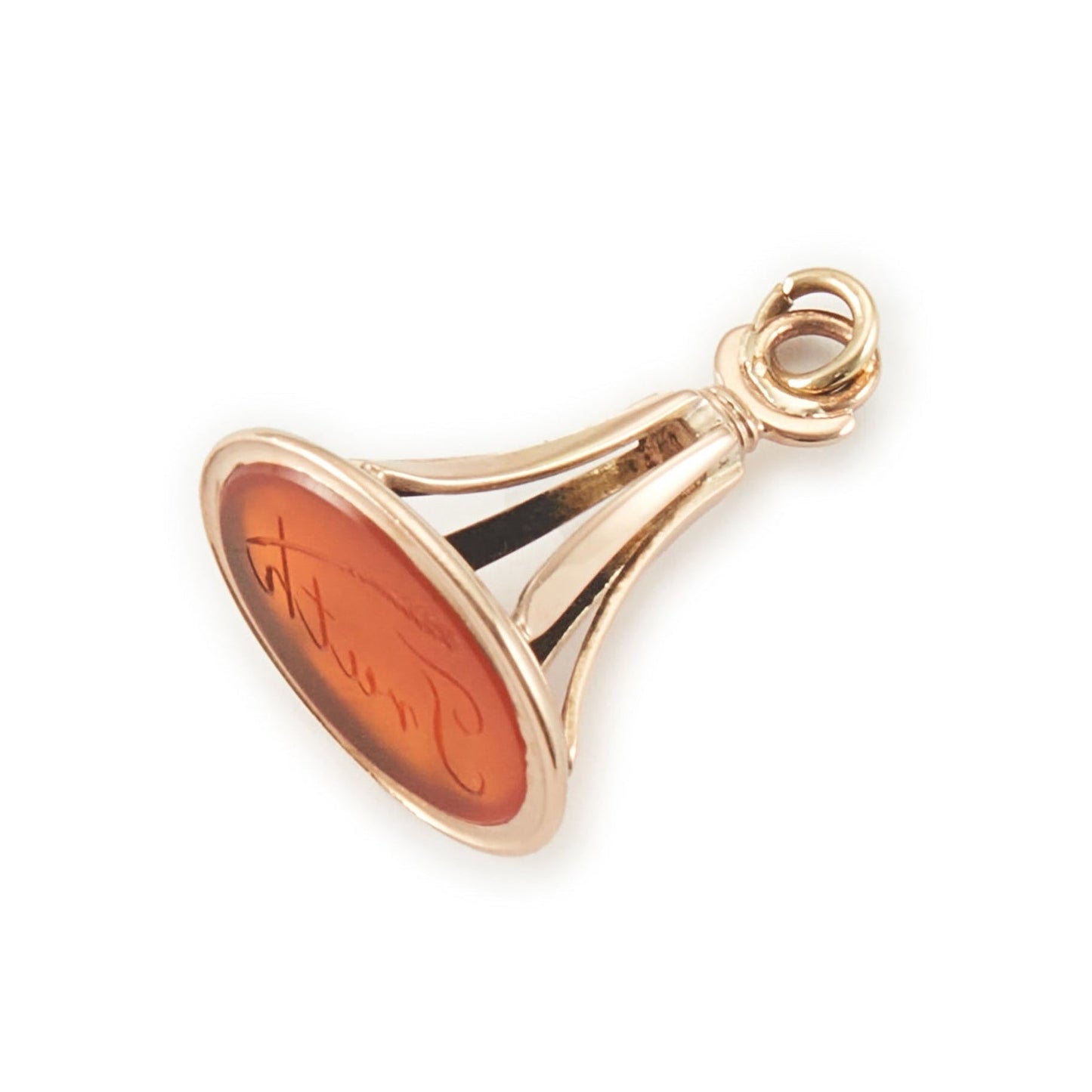 Classic Victorian 9ct rose gold fob seal set with a carnelian intaglio.