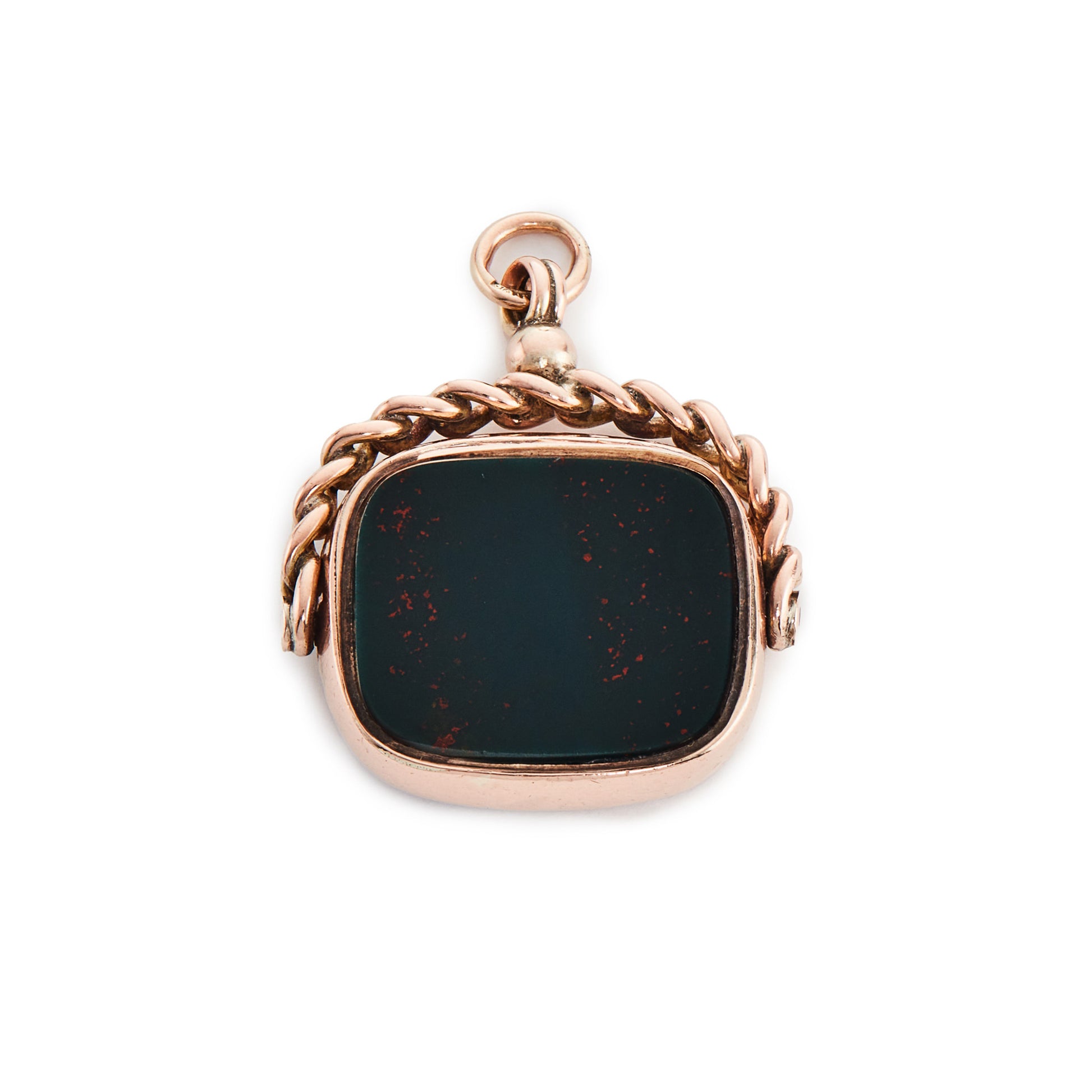 Lovely Victorian 9ct rose gold swivel fob set with a rectangular bloodstone and a carnelian.