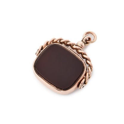 Lovely Victorian 9ct rose gold swivel fob set with a rectangular bloodstone and a carnelian.