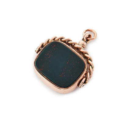 Lovely Victorian 9ct rose gold swivel fob set with a rectangular bloodstone and a carnelian.