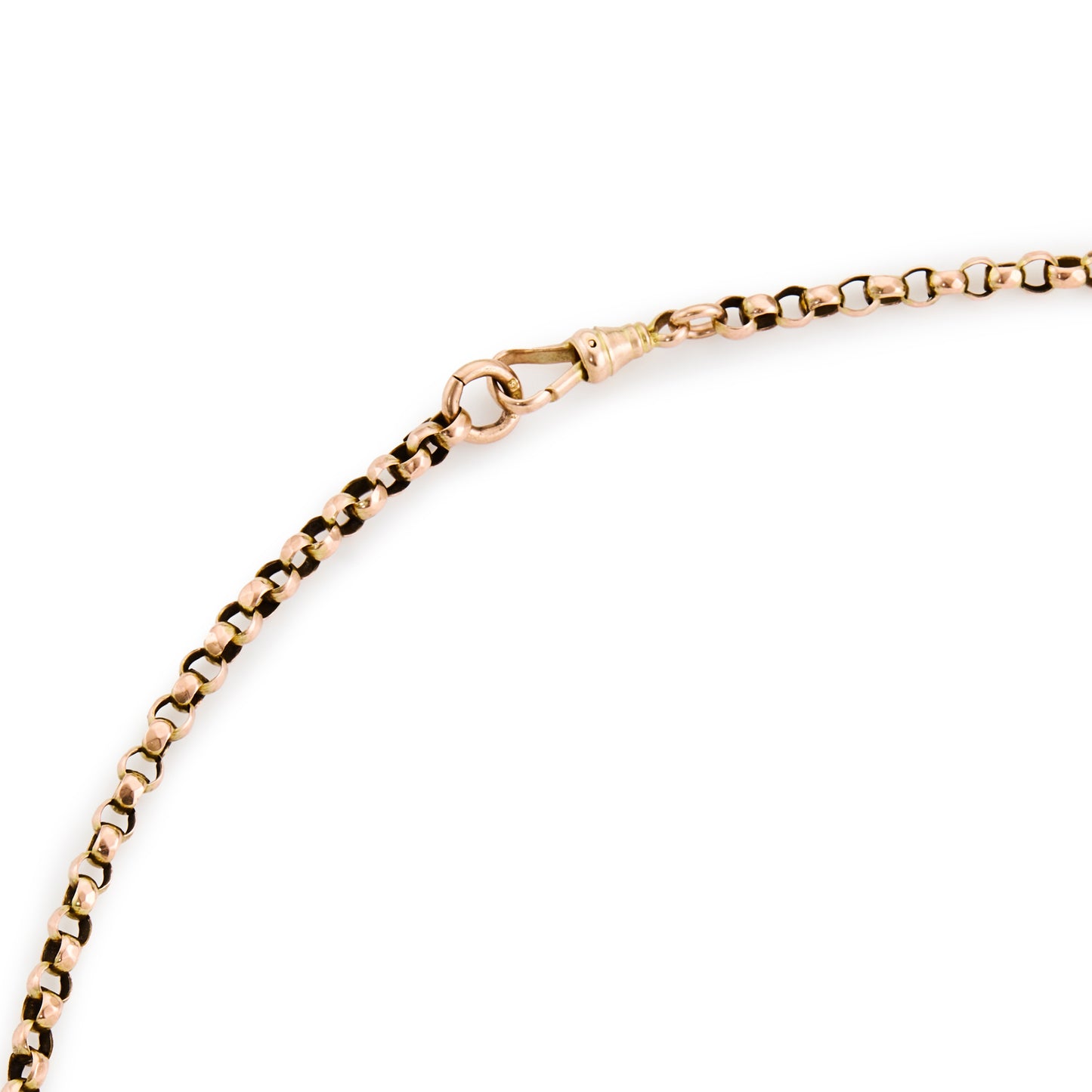 Classic Victorian 9ct rose gold belcher link chain with dog-clip.