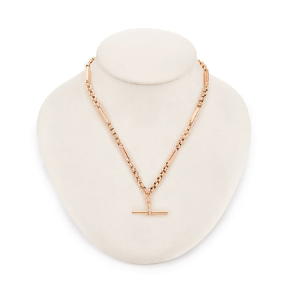 Sought-after Victorian 9ct rose gold fancy link fob chain with a T-bar and two dog-clips.