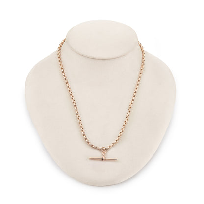 Classic Victorian 9ct rose gold box link fob chain with a dog clip and t bar.
