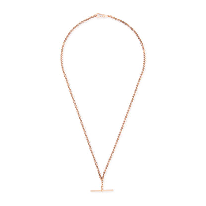 Classic Victorian 9ct rose gold curb link fob chain with a dog clip and t-bar. The chain consists of solid links and has a nice length to it.