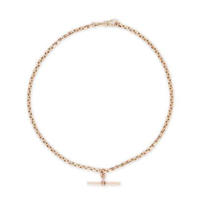 Classic Victorian 9ct rose gold box link fob chain with a dog clip and t bar.