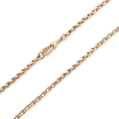 Classic Victorian 9ct rose gold box link fob chain with a dog clip and t bar.